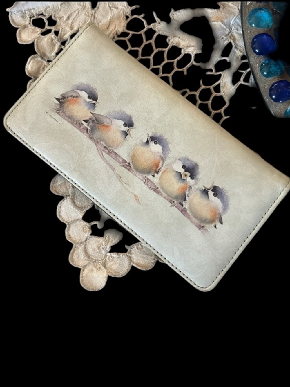 Vintage Leather Checkbook with Birds
